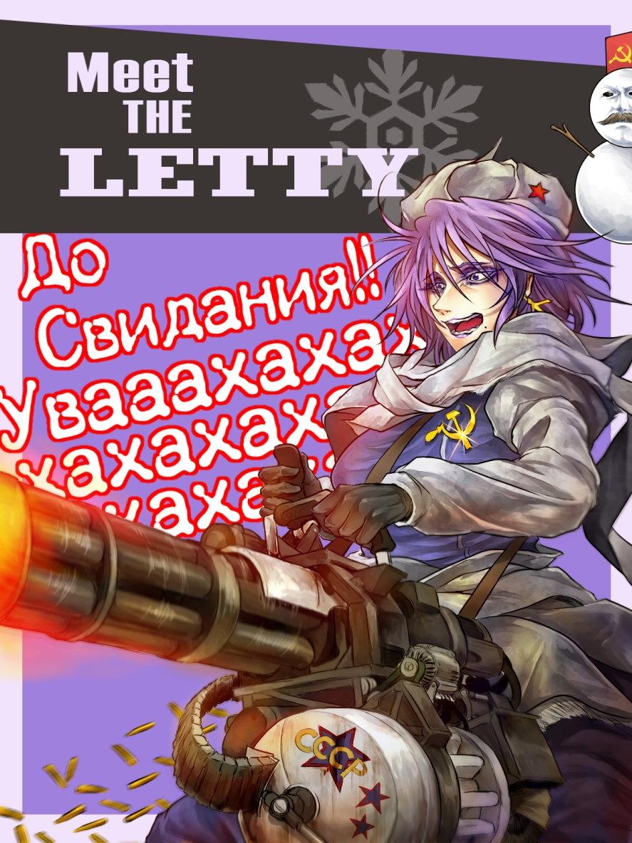 1girl, ammunition, communism, crossover, earrings, facial_hair, gloves, gun