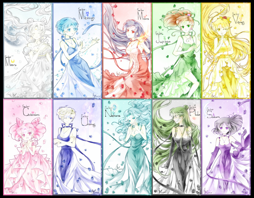 2014, 6+girls, aino_minako, aqua_dress, aqua_hair, bishoujo_senshi_sailor_moon, black_dress, blue_dress