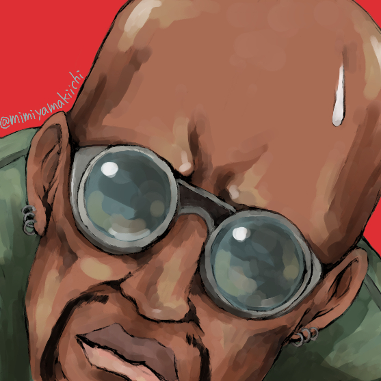 1boy, bald, black_lagoon, dark_skin, dutch_(black_lagoon), earrings, ebony, glasses