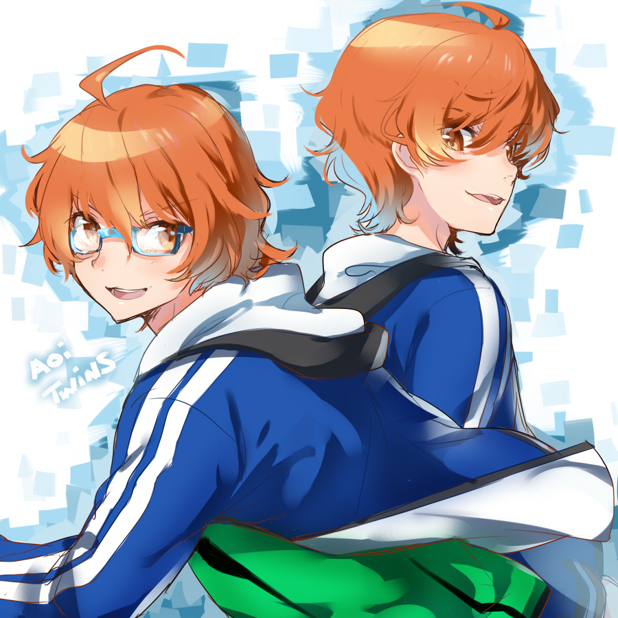 2boys, aoi_kyosuke, aoi_yusuke, brown_eyes, glasses, headphones, idolmaster, idolmaster_side-m