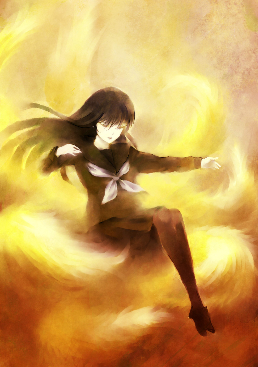 closed_eyes, hagoromo_kitsune, highres, komai, long_hair, nurarihyon_no_mago, pantyhose, school_uniform