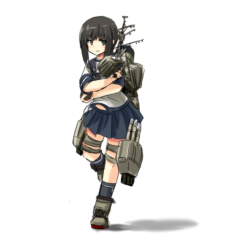 1girl, black_hair, black_legwear, boots, fubuki_(kantai_collection), green_eyes, grey_eyes, gryphin1424