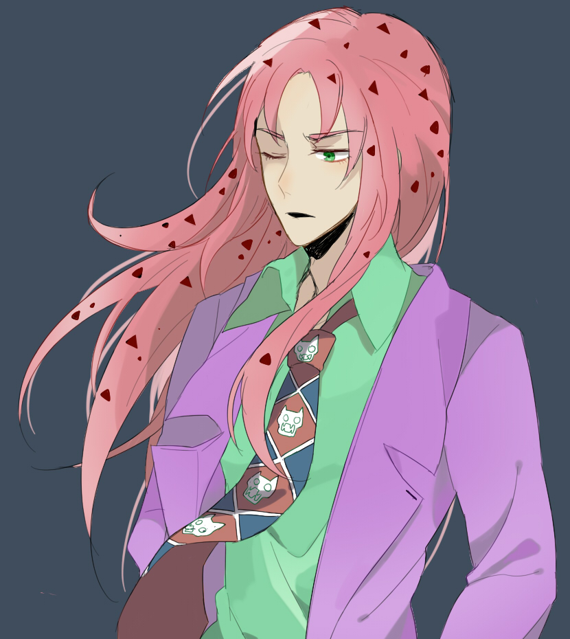 1boy, black_lipstick, cosplay, diavolo, formal, jojo_no_kimyou_na_bouken, kidosora, kira_yoshikage