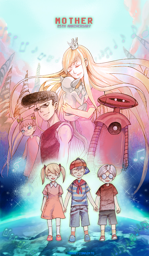 3boys, 3girls, ana_(mother), anniversary, baseball_cap, black_hair, blonde_hair, conazatou