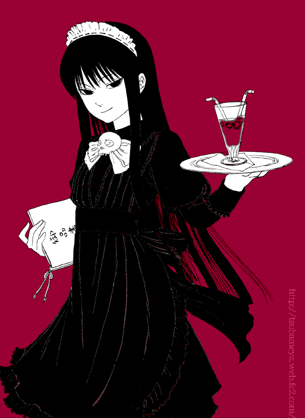 black_eyes, black_hair, hagoromo_kitsune, headband, long_hair, maid, nurarihyon_no_mago, solo