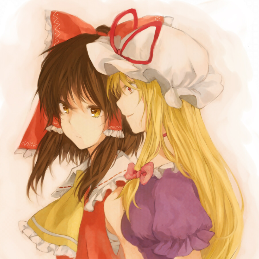 bad_id, blonde_hair, bow, brown_hair, hair_bow, hakurei_reimu, hat, kutsushita