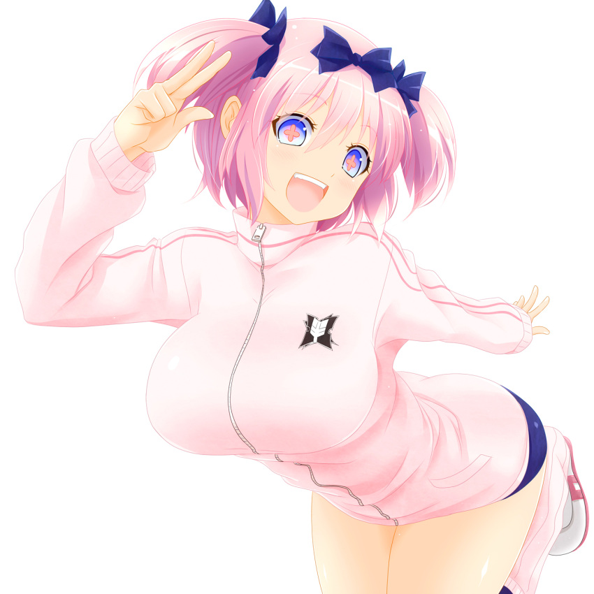 +_+, 1girl, blue_eyes, blush, bow, breasts, hair_bow, hibari_(senran_kagura)