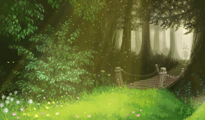 1girl, absurdres, bride, broom, forest, forest_of_magic, grass, hat