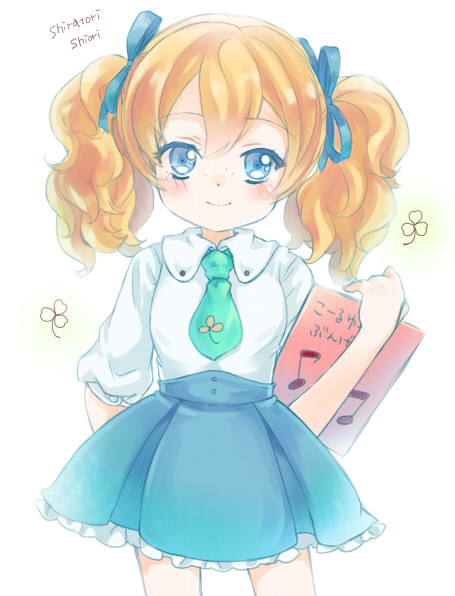 blonde_hair, blue_eyes, blush, girlfriend_(kari), long_hair, seifuku, shiratori_shiori, skirt