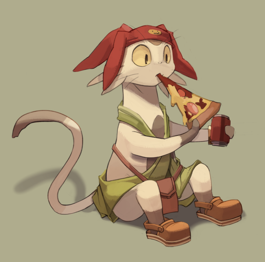 alien, eating, food, hat, meow_(space_dandy), pizza, samidaro, shoes