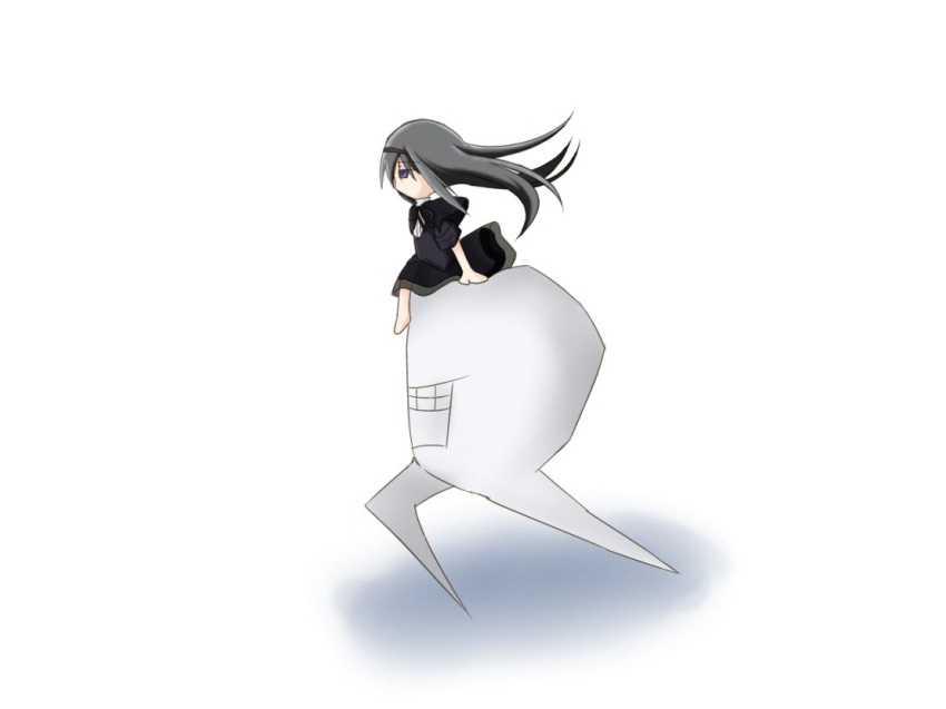 1girl, akemi_homura, animated, animated_gif, black_hair, dress, funeral_dress, hairband