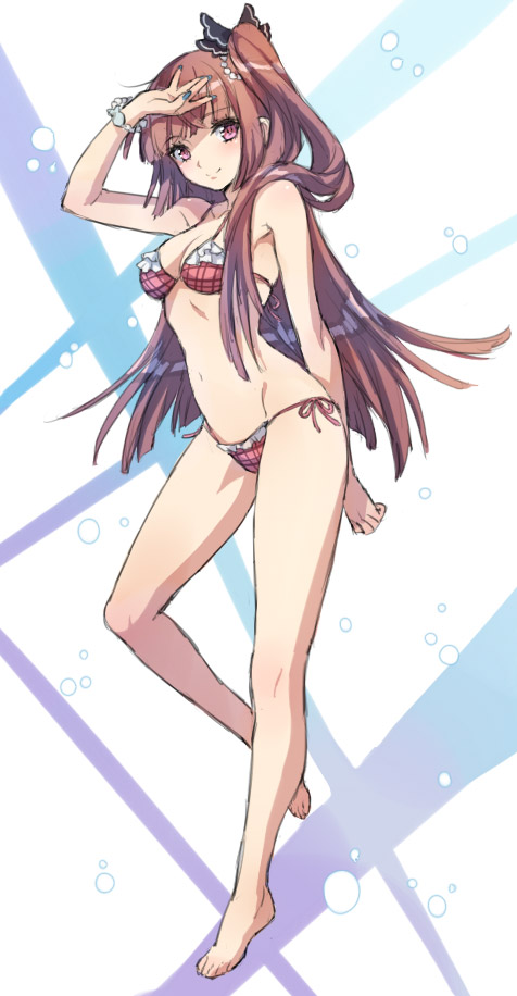 1girl, bikini, brown_eyes, brown_hair, long_hair, original, solo, swimsuit, yukiya