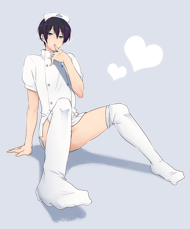 1boy, black_hair, blue_eyes, blush, crossdressinging, dress, finger_to_mouth, free!