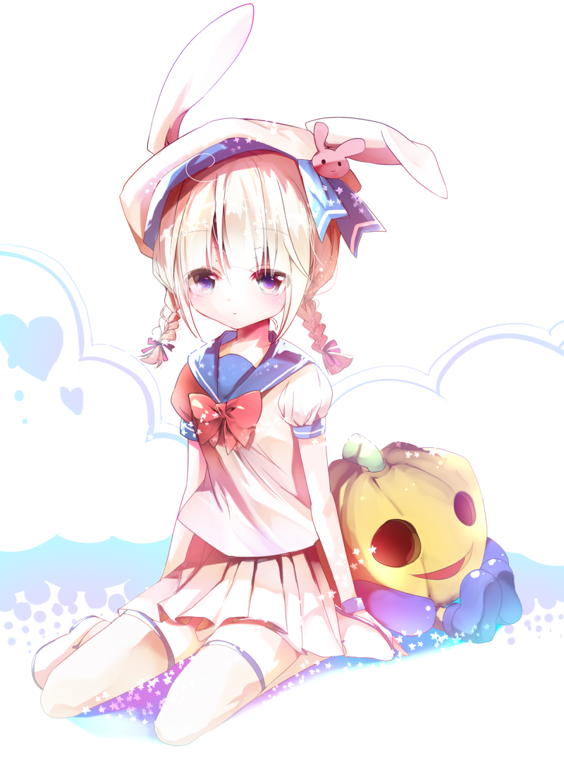1girl, animal_ears, animal_hat, bangs, blonde_hair, blue_eyes, blunt_bangs, bowtie