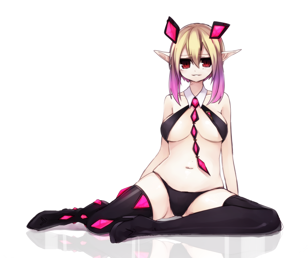 1girl, bikini, blonde_hair, dark_falz_apprentice, hair_ornament, multicolored_hair, muryou, necktie