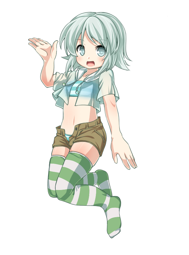 androgynous, bikini, grey_eyes, hoodie, houren_yabusame, len'en, midriff, open_clothes