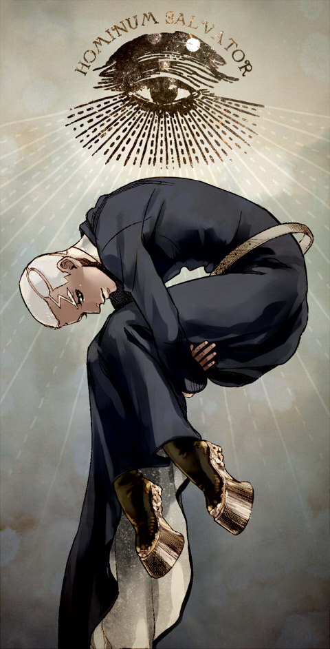 dark_skin, enrico_pucci, eyes, jojo_no_kimyou_na_bouken, latin, obusare, platform_footwear, priest, white_hair