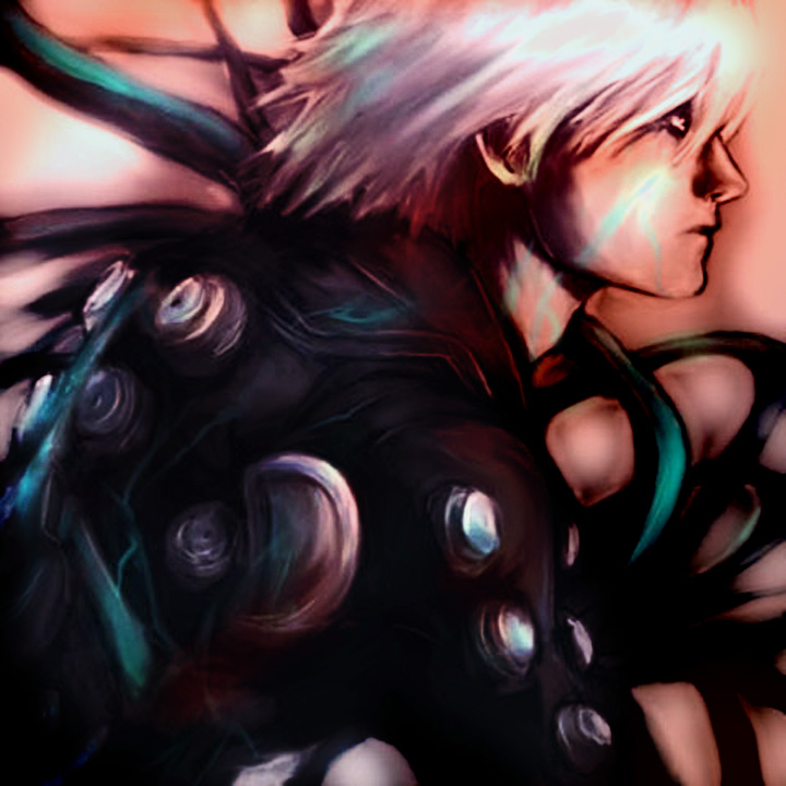 cable, dingo_egret, male, profile, short_hair, solo, tekka_maki_na, tekka_makina, white_hair, zone_of_the_enders