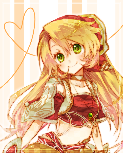1girl, amamiya_kabosu, blonde_hair, blush, crop_top, detached_sleeves, green_eyes, hairband