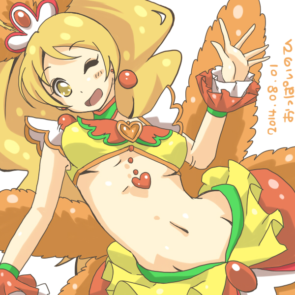 1girl, 2014, alternate_form, blonde_hair, choker, coconut_samba, cure_honey, dated
