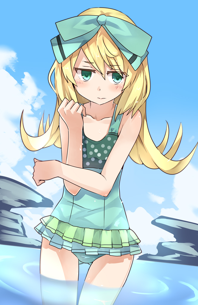 1girl, akatoro_(nightlord), atelier_(series), atelier_shallie, blonde_hair, bow, flipped_hair, green_eyes