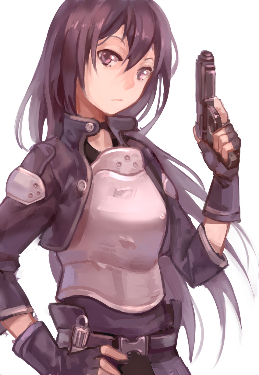 1boy, absurdres, black_eyes, black_hair, fingerless_gloves, five-seven_(gun), gloves, gun