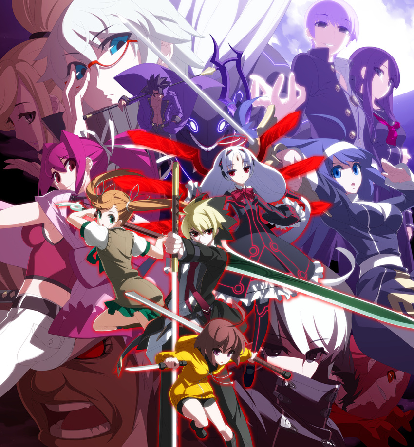 ahoge, black_hair, blonde_hair, box_art, brown_hair, byakuya_(under_night_in-birth), carmine, chaos_(under_night_in-birth)