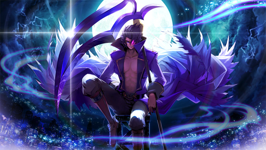 abs, artist_request, boots, french-bread, full_moon, glowing, glowing_eye, gordeau