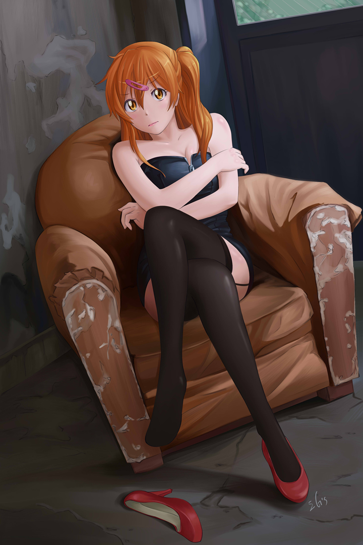 1girl, brown_eyes, brown_hair, chair, chuunibyou_demo_koi_ga_shitai!, crossed_arms, crossed_legs, dress