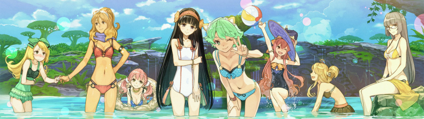 6+girls, atelier_(series), atelier_shallie, black_hair, escha_malier, game_cg, green_eyes, green_hair