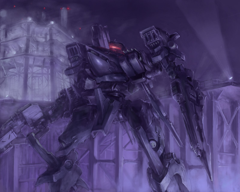 armored_core, armored_core_4, berlioz, buildings, gun, mecha, search_light, supplice