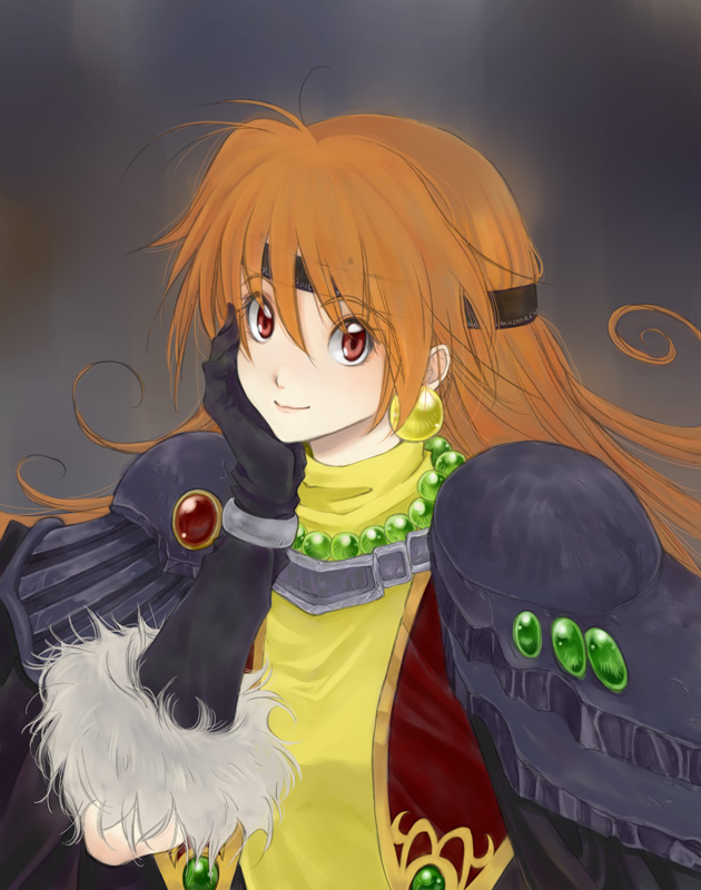 bracelet, cape, cloak, earrings, ema_(earth-b), fur_trim, gloves, headband