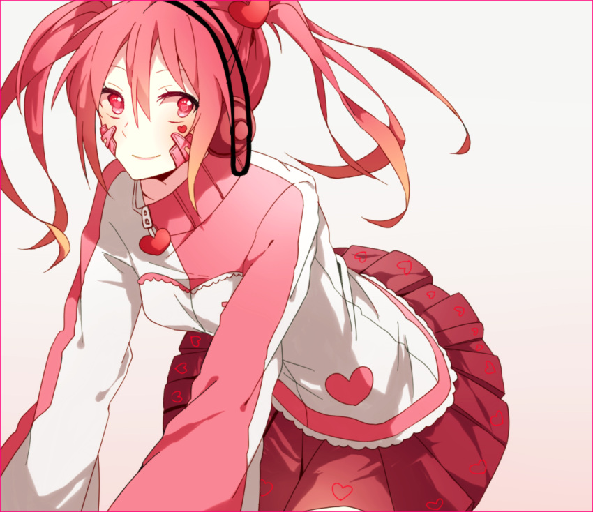 1girl, alternate_color, ene_(kagerou_project), headphones, heart, kagerou_project, long_hair, moi_(mo_i45), pink_eyes, pink_hair, twintails