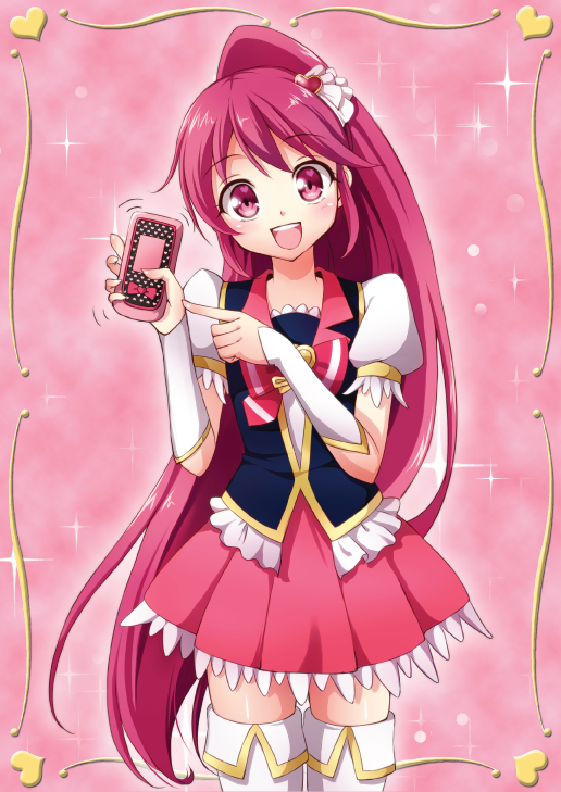 1girl, :d, aino_megumi, cure_lovely, hair_ornament, happinesscharge_precure!, heart_hair_ornament, long_hair