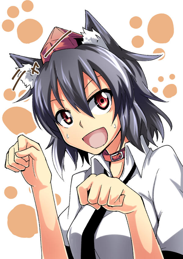 1girl, animal_ears, ashiroku_(miracle_hinacle), black_hair, collar, dog_ears, hat, kemonomimi_mode