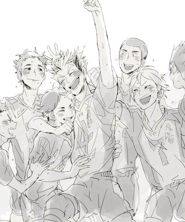 6+boys, akaashi_keiji, bokuto_koutarou, dotabata, haikyuu!!, komi_haruki, konoha_akinori, monochrome