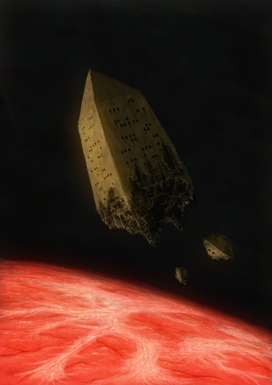 clouds, flesh, floating, guru, highres, landscape, no_humans, obelisk