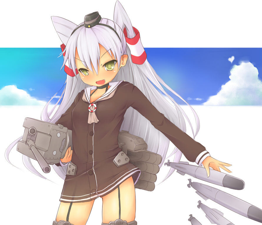 >:d, 1girl, :d, amatsukaze_(kantai_collection), garter_straps, kantai_collection, long_hair, nasuaki_(nas-aki)