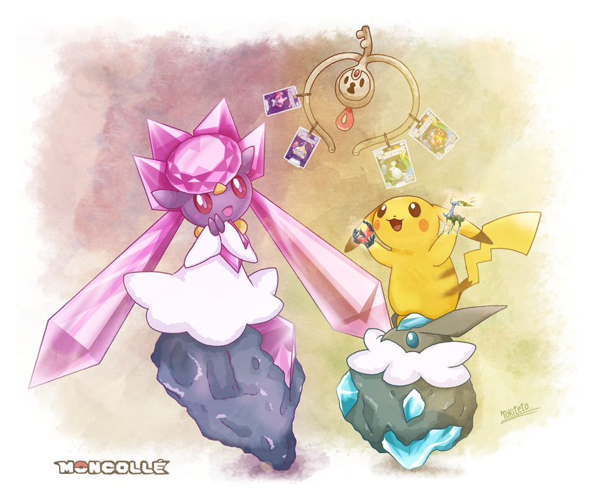 carbink, diancie, klefki, no_humans, pikachu, pokemon, pokemon_(creature), pokemon_(game)