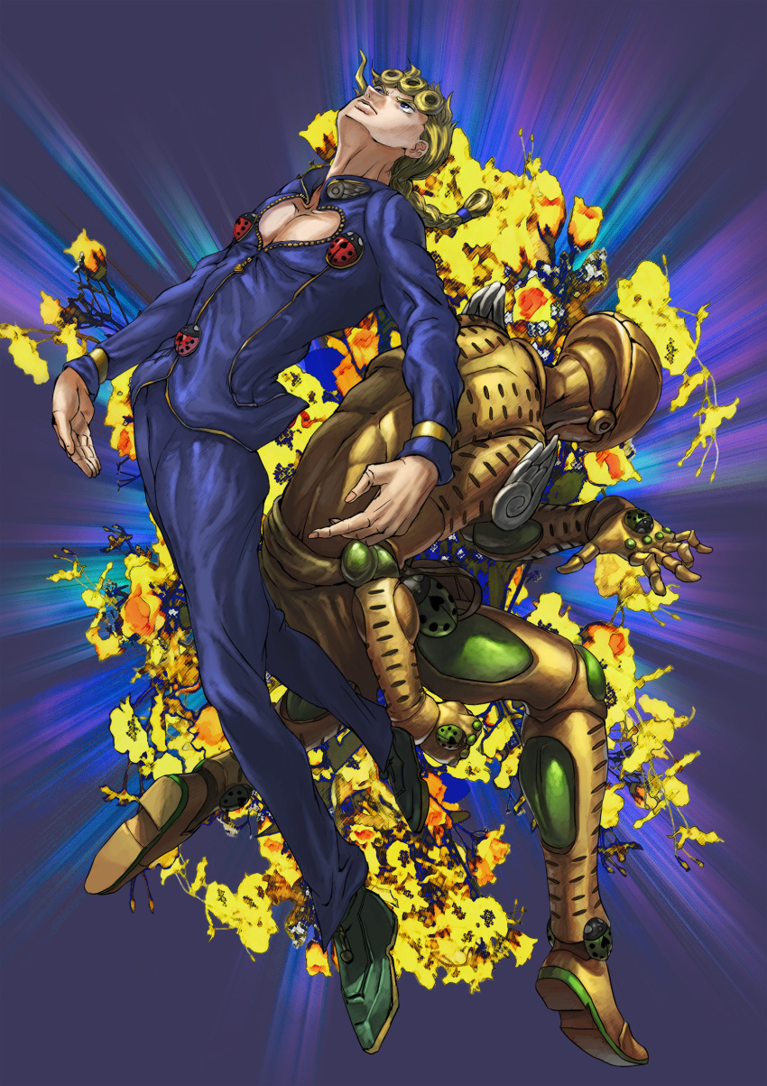 2boys, blonde_hair, braid, giorno_giovanna, gold_experience, highres, jojo_no_kimyou_na_bouken, kona_(19911212)