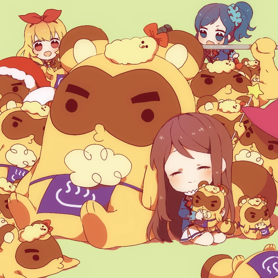 aikatsu!, blonde_hair, blue_hair, brown_hair, ebipon, hair_ornament, hair_ribbon, hat