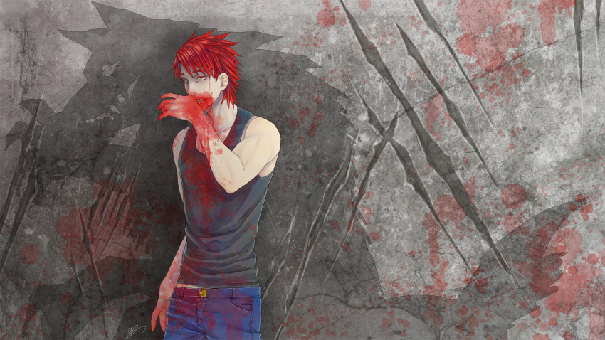1boy, blood, blood_on_face, bloody_clothes, claws, different_shadow, grubitsch_grady, highres