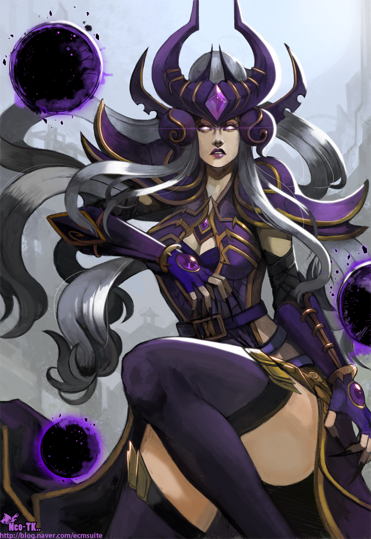 1girl, armor, black_legwear, breasts, cleavage, ear_protection, elbow_gloves, energy_ball