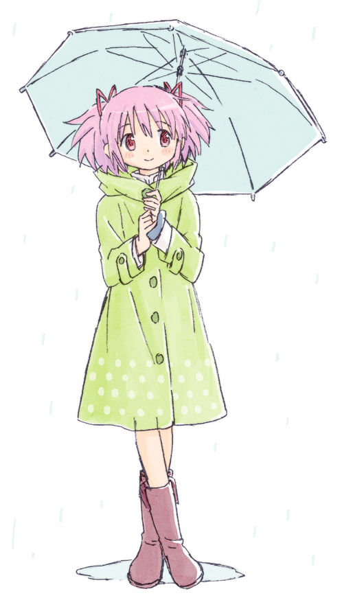 1girl, alternate_costume, blush, boots, kaname_madoka, kannari, mahou_shoujo_madoka_magica, official_style