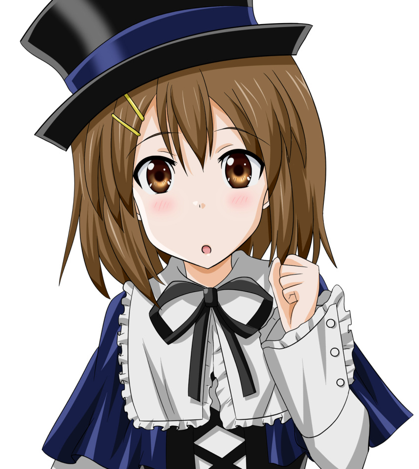 1girl, brown_eyes, brown_hair, cosplay, hat, highres, hirasawa_yui, k-on!