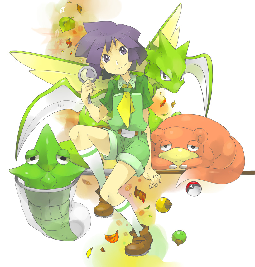 1boy, androgynous, apricorn, blade, butterfly_net, gym_leader, hand_net, holding
