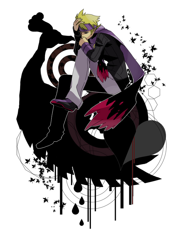 blonde_hair, drip, dripping, gym_leader, headband, heart, ho-oh, leaf, maple_leaf, matsuba_(pokemon), nintendo, pokemon, pokemon_(game), pokemon_gsc, scarf, silhouette, sumizuki