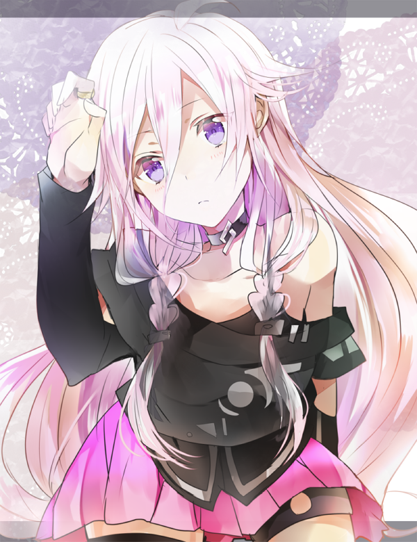 1girl, ahoge, braid, choker, ia_(vocaloid), jewelry, long_hair, off_shoulder
