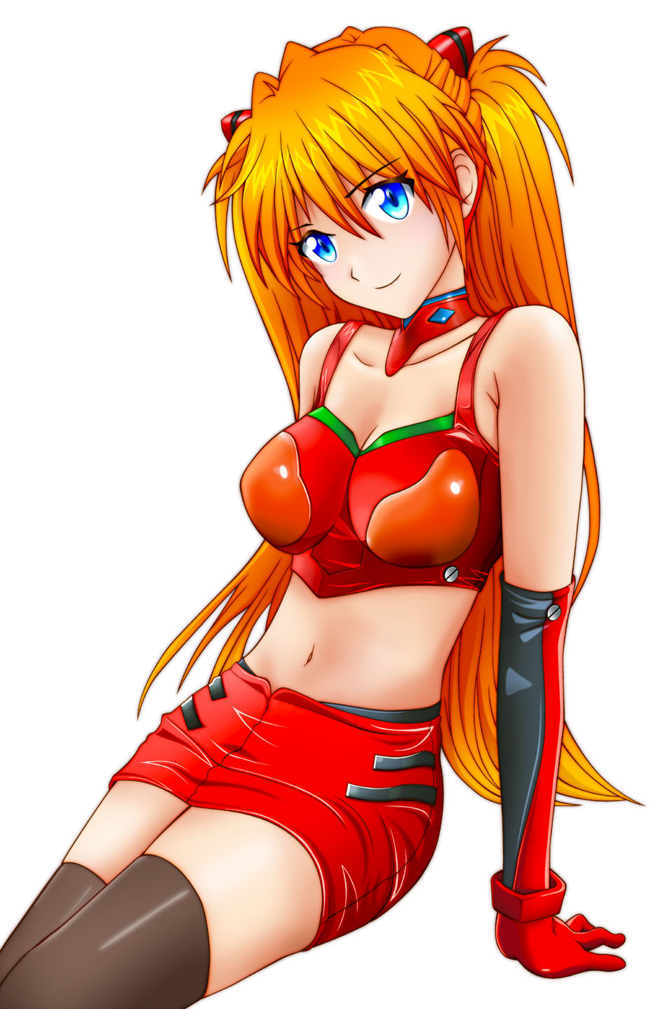1girl, alternate_costume, arm_support, blue_eyes, brown_hair, elbow_gloves, eva_16-gouki, evangelion:_3.0_you_can_(not)_redo