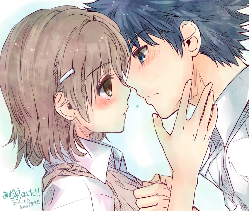 aibara_mitsuki, black_hair, blush, brown_eyes, brown_hair, hair_ornament, hairpin, kamijou_touma